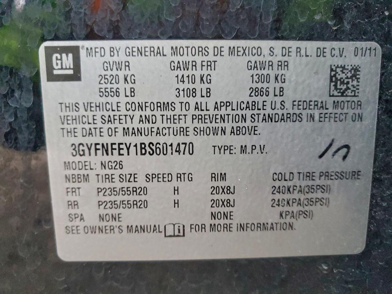 2011 Cadillac Srx Premium Collection VIN: 3GYFNFEY1BS601470 Lot: 94568935