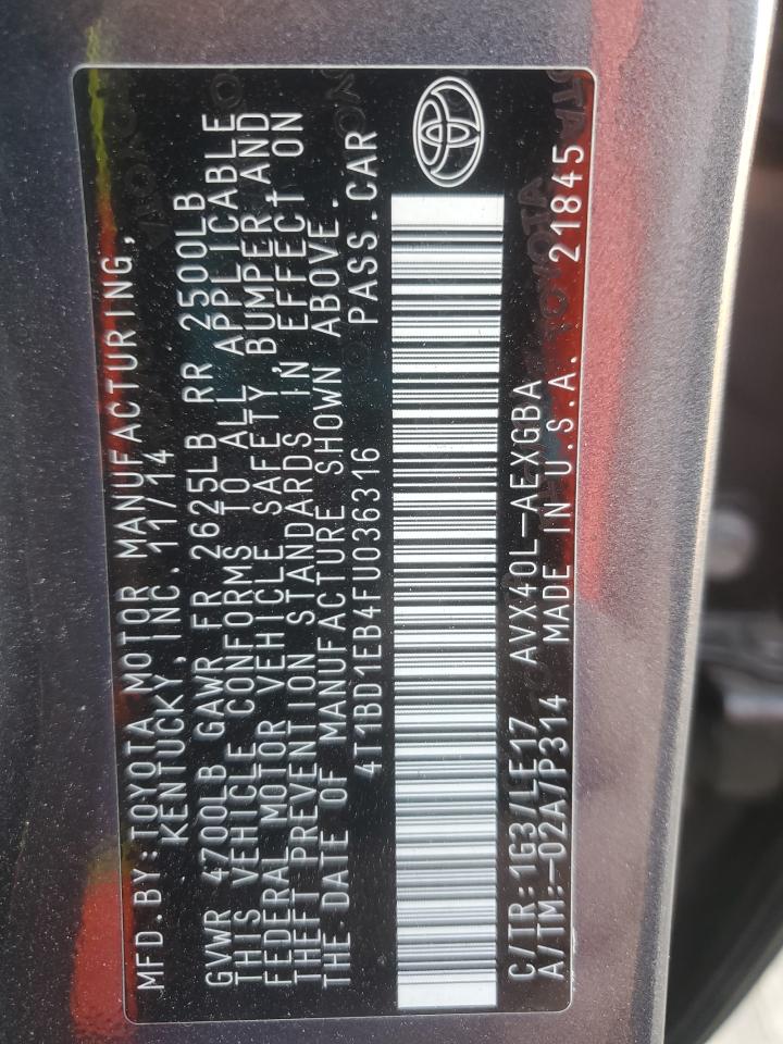 2015 Toyota Avalon Hybrid VIN: 4T1BD1EB4FU036316 Lot: 90858935