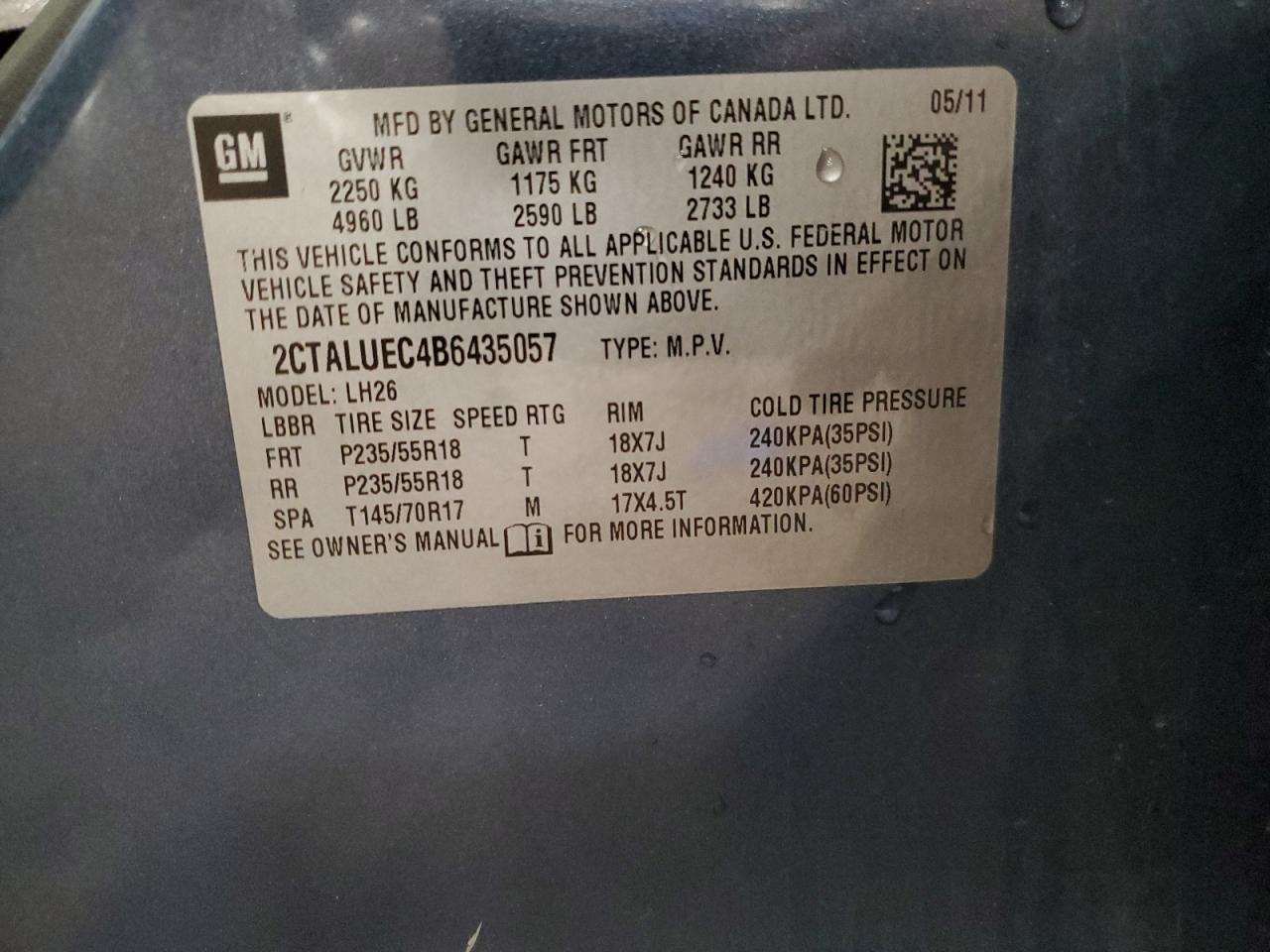 2011 GMC Terrain Slt VIN: 2CTALUEC4B6435057 Lot: 91119945