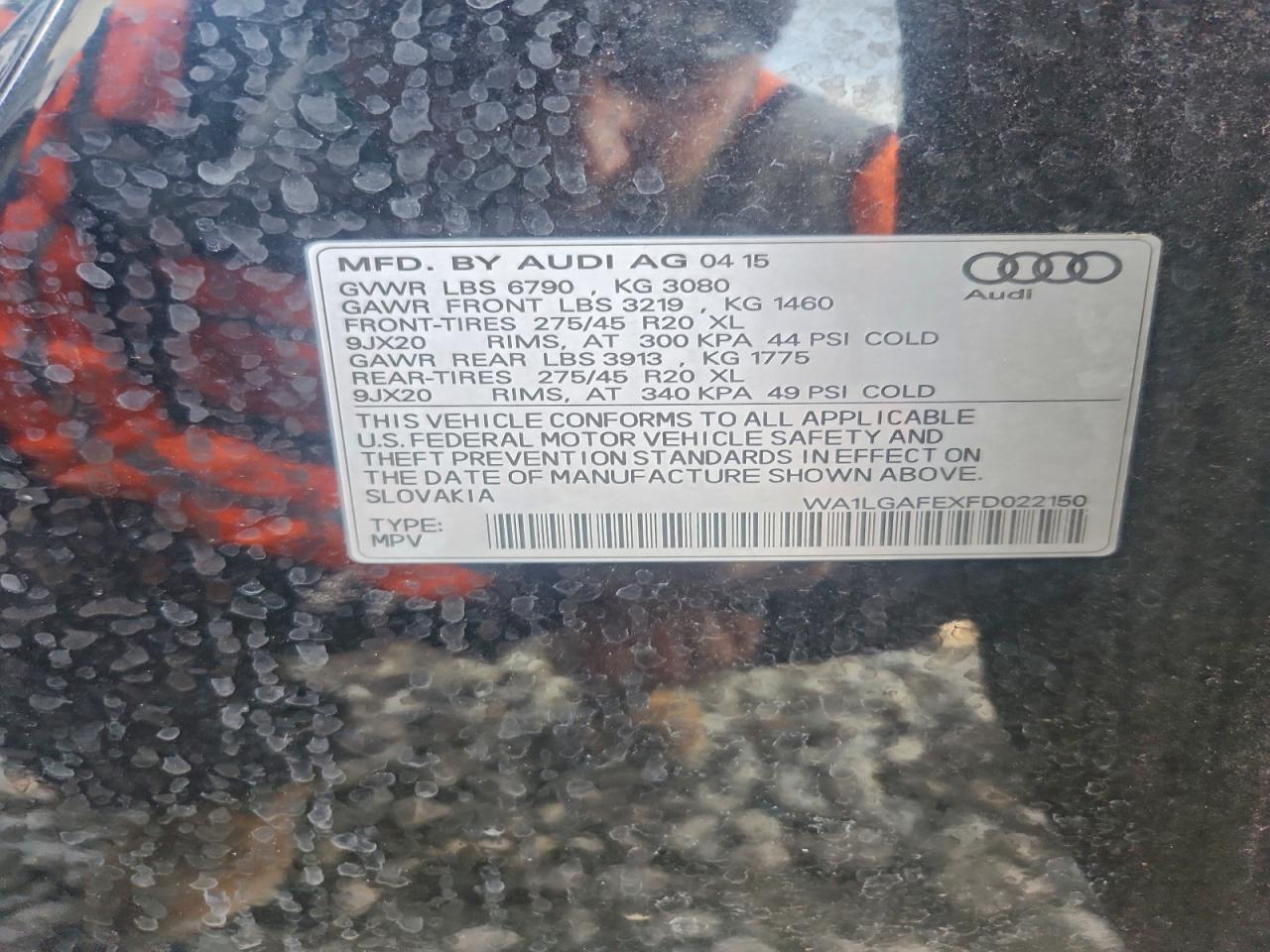 2015 Audi Q7 Premium Plus VIN: WA1LGAFEXFD022150 Lot: 92232495