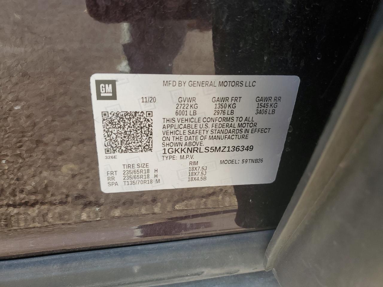 2021 GMC Acadia Sle VIN: 1GKKNRLS5MZ136349 Lot: 92387505