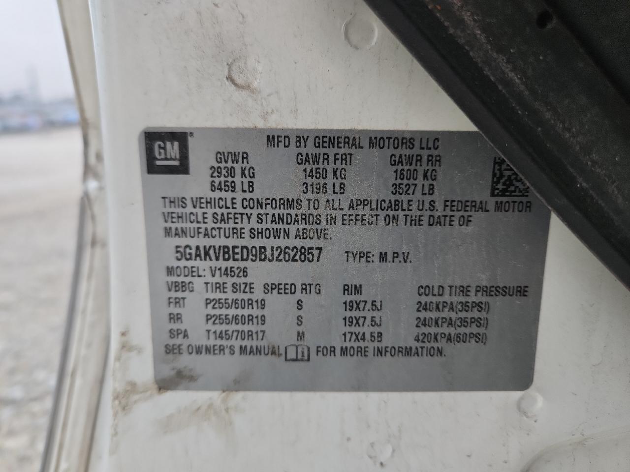 2011 Buick Enclave Cxl VIN: 5GAKVBED9BJ262857 Lot: 92745565