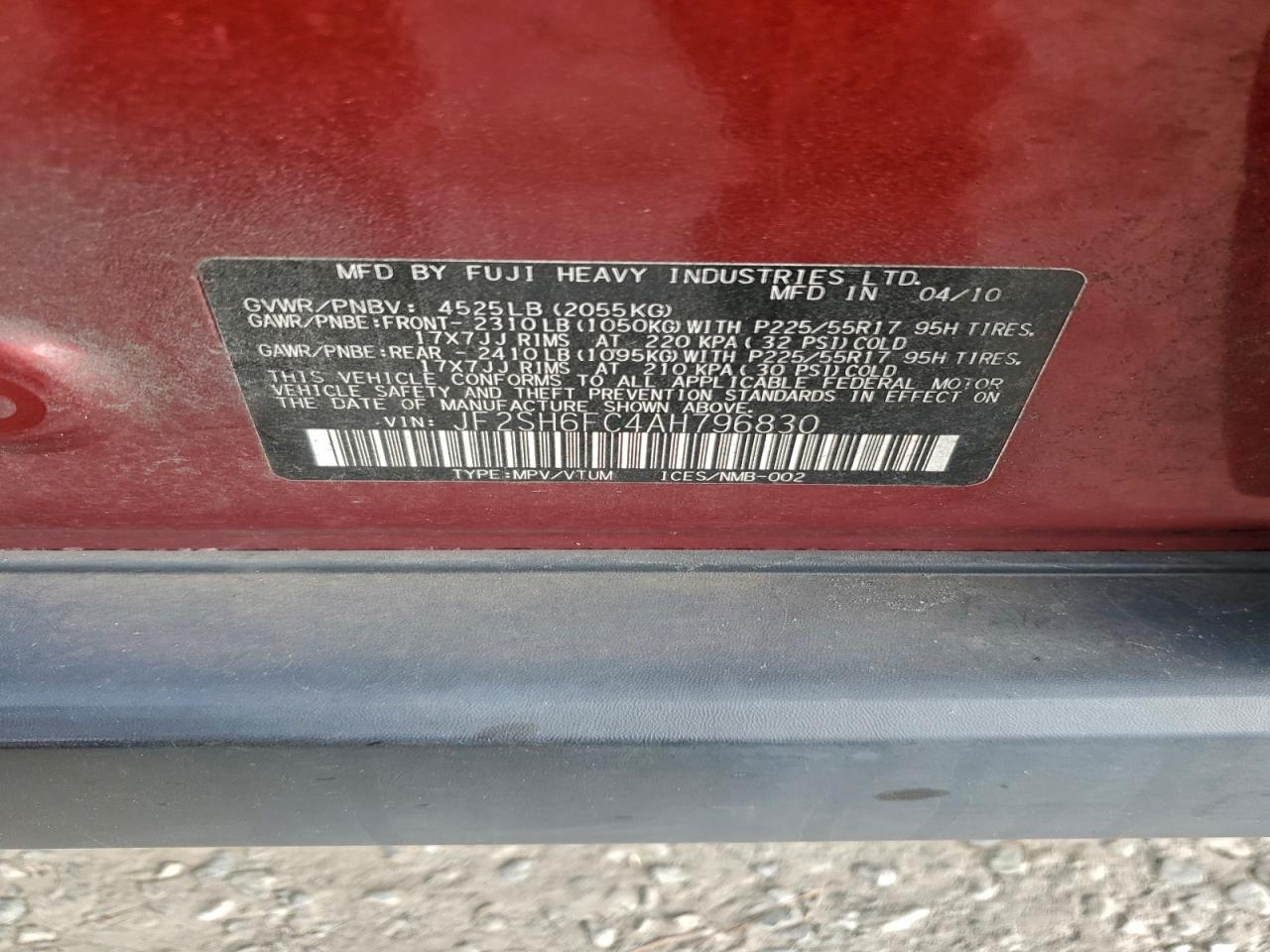 2010 Subaru Forester 2.5Xt Limited VIN: JF2SH6FC4AH796830 Lot: 93845655