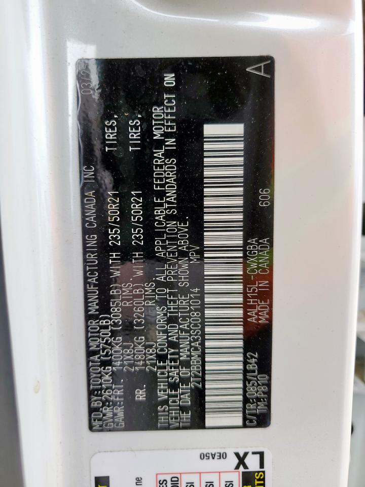 2025 Lexus Rx 350H Base VIN: 2T2BBMCA3SC081014 Lot: 92046875