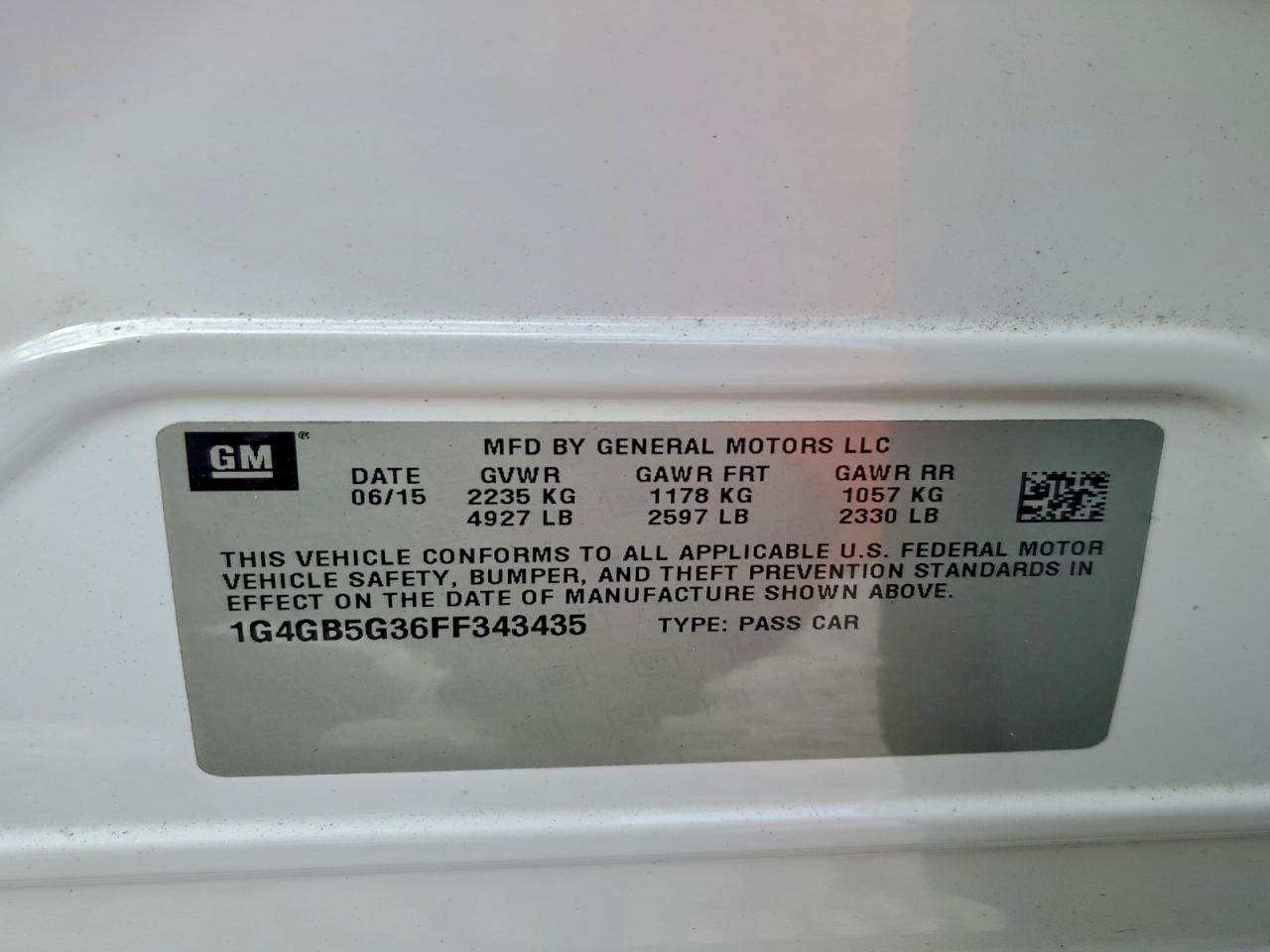 2015 Buick Lacrosse VIN: 1G4GB5G36FF343435 Lot: 94320945