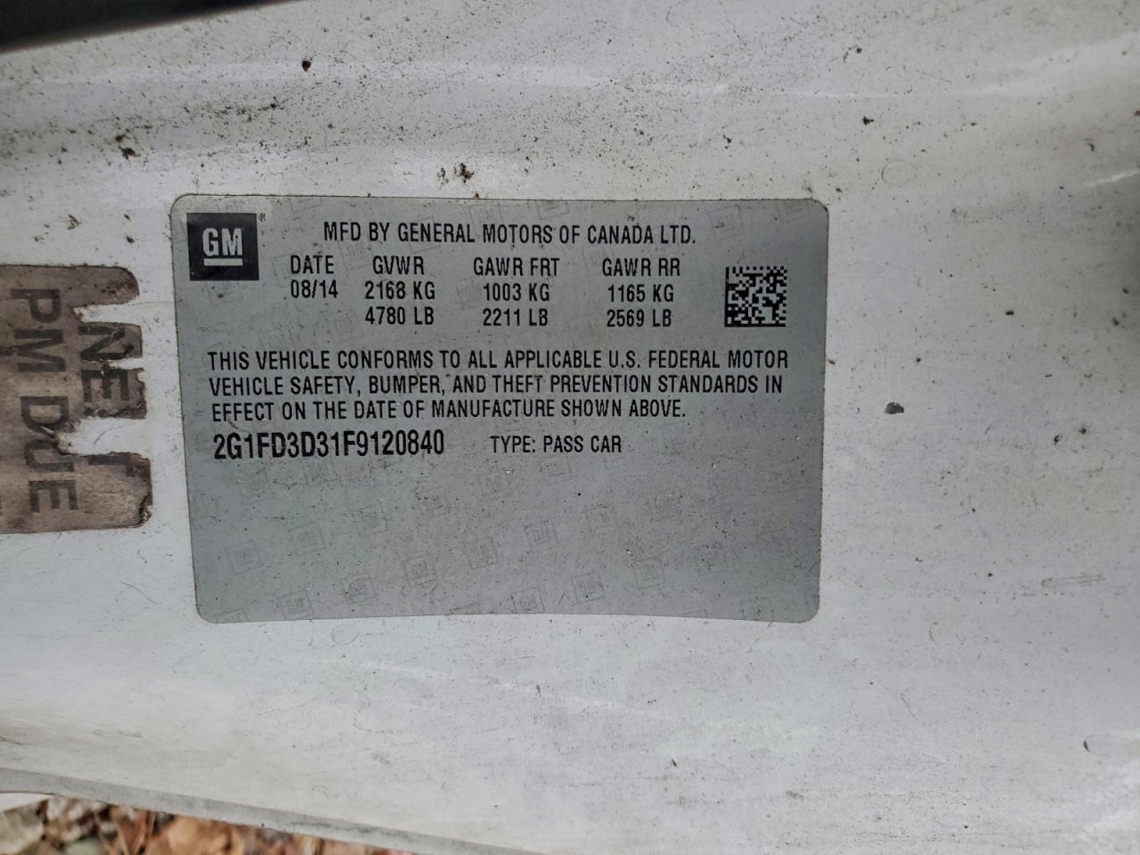 2015 Chevrolet Camaro Lt VIN: 2G1FD3D31F9120840 Lot: 93733715