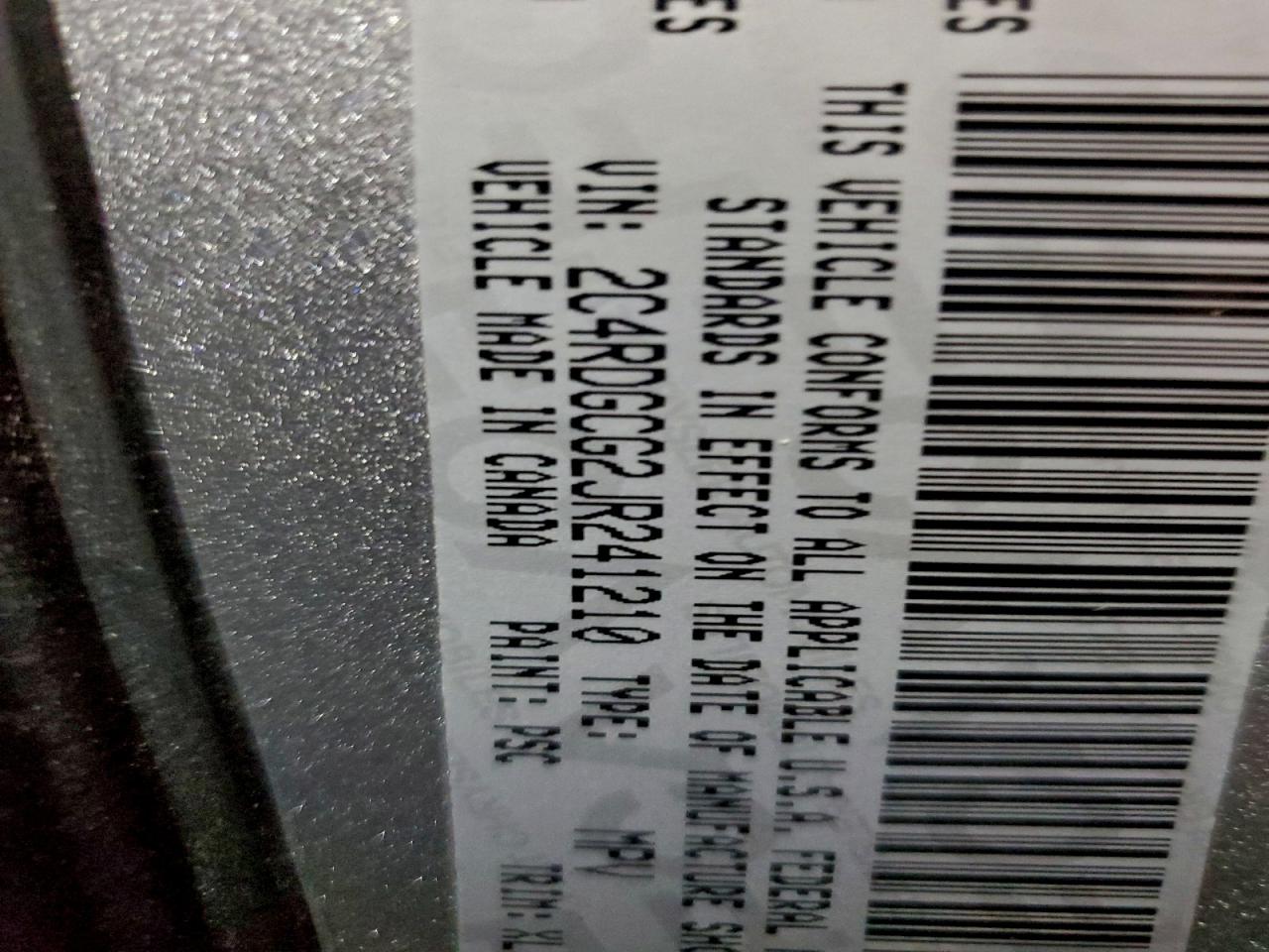 2018 Dodge Grand Cara VIN: 241210 Lot: 95016335