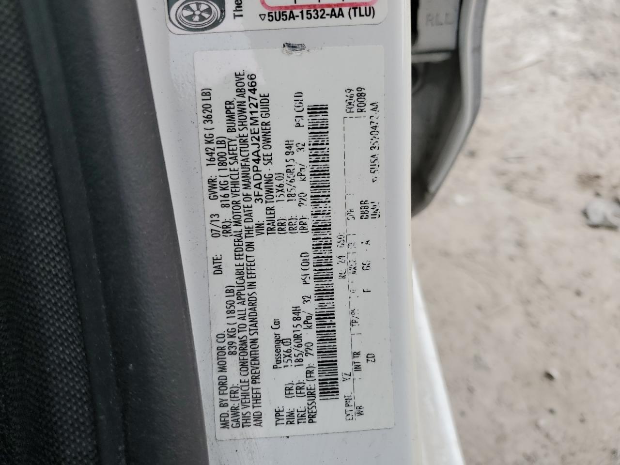 2014 Ford Fiesta S VIN: 3FADP4AJ2EM127466 Lot: 91865905