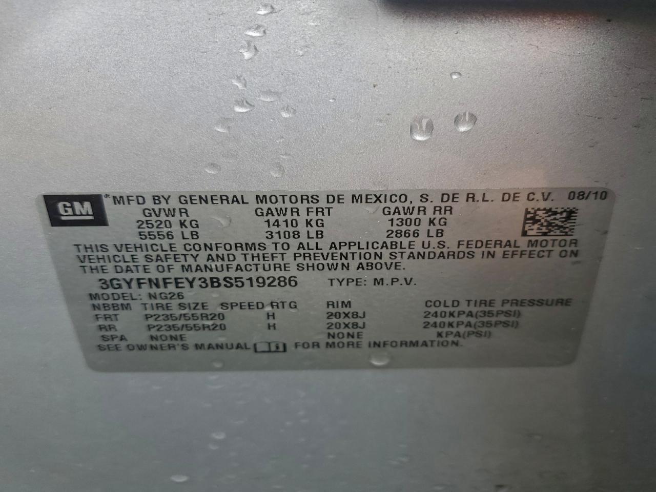 2011 Cadillac Srx Premium Collection VIN: 3GYFNFEY3BS519286 Lot: 94493405