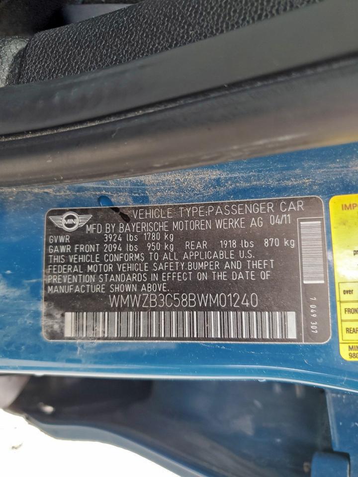 2011 Mini Cooper Countryman VIN: WMWZB3C58BWM01240 Lot: 93958395