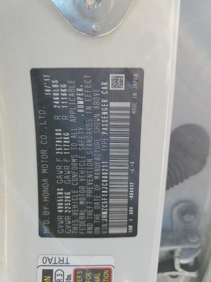 2018 Honda Clarity VIN: JHMZC5F18JC000211 Lot: 92854485