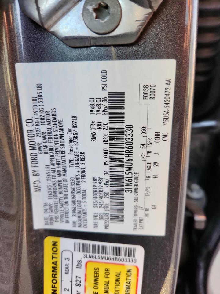 2017 Lincoln Mkz Hybrid Reserve VIN: 3LN6L5MU6HR603330 Lot: 91976825