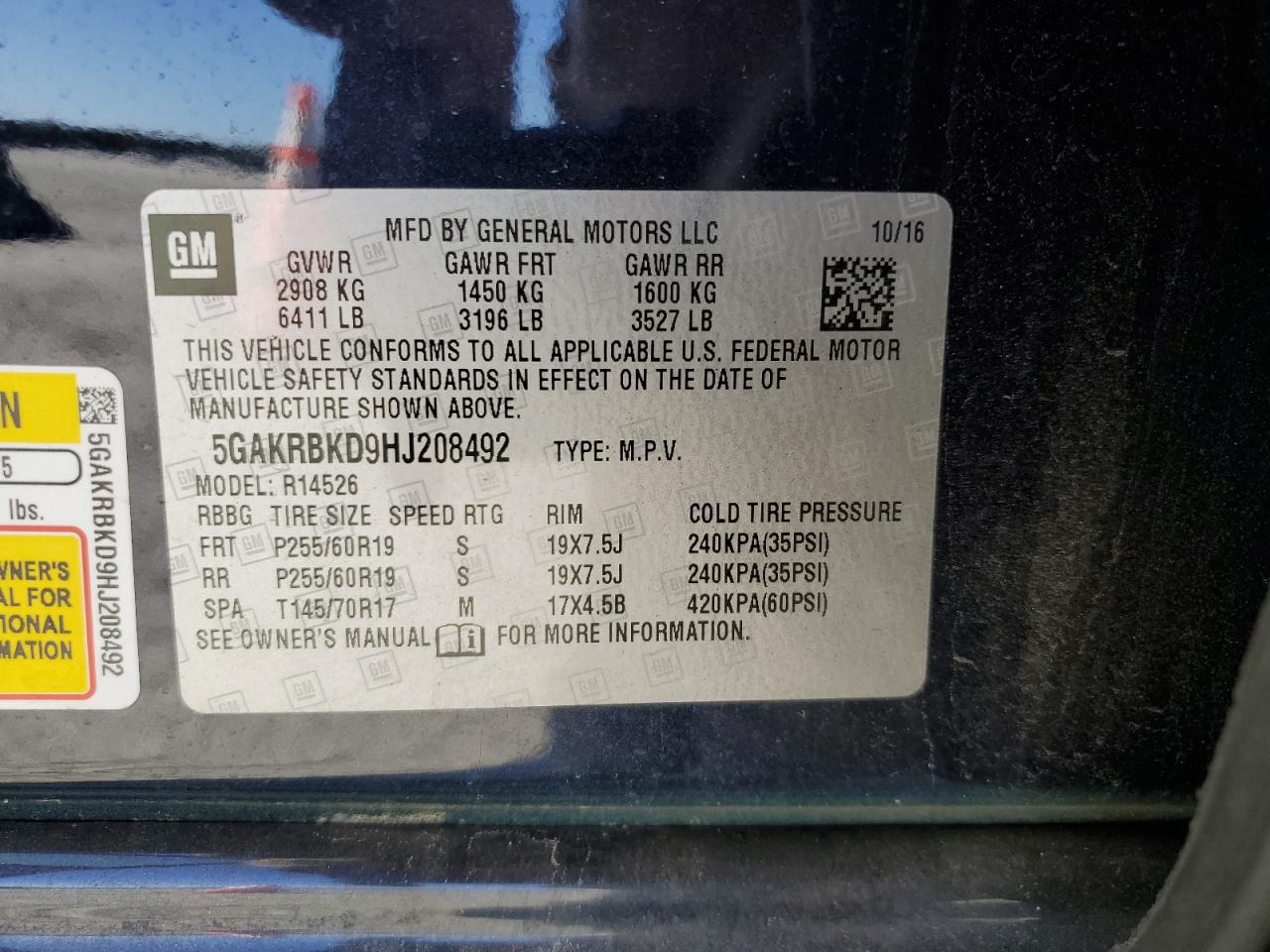 2017 Buick Enclave VIN: 5GAKRBKD9HJ208492 Lot: 92612135