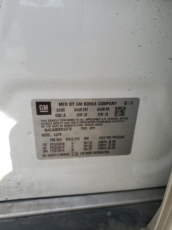 2015 Buick Encore VIN: KL4CJASB3FB163778 Lot: 92950055