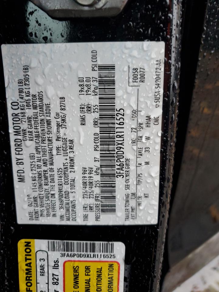 2020 Ford Fusion Titanium VIN: 3FA6P0D9XLR116525 Lot: 92937455