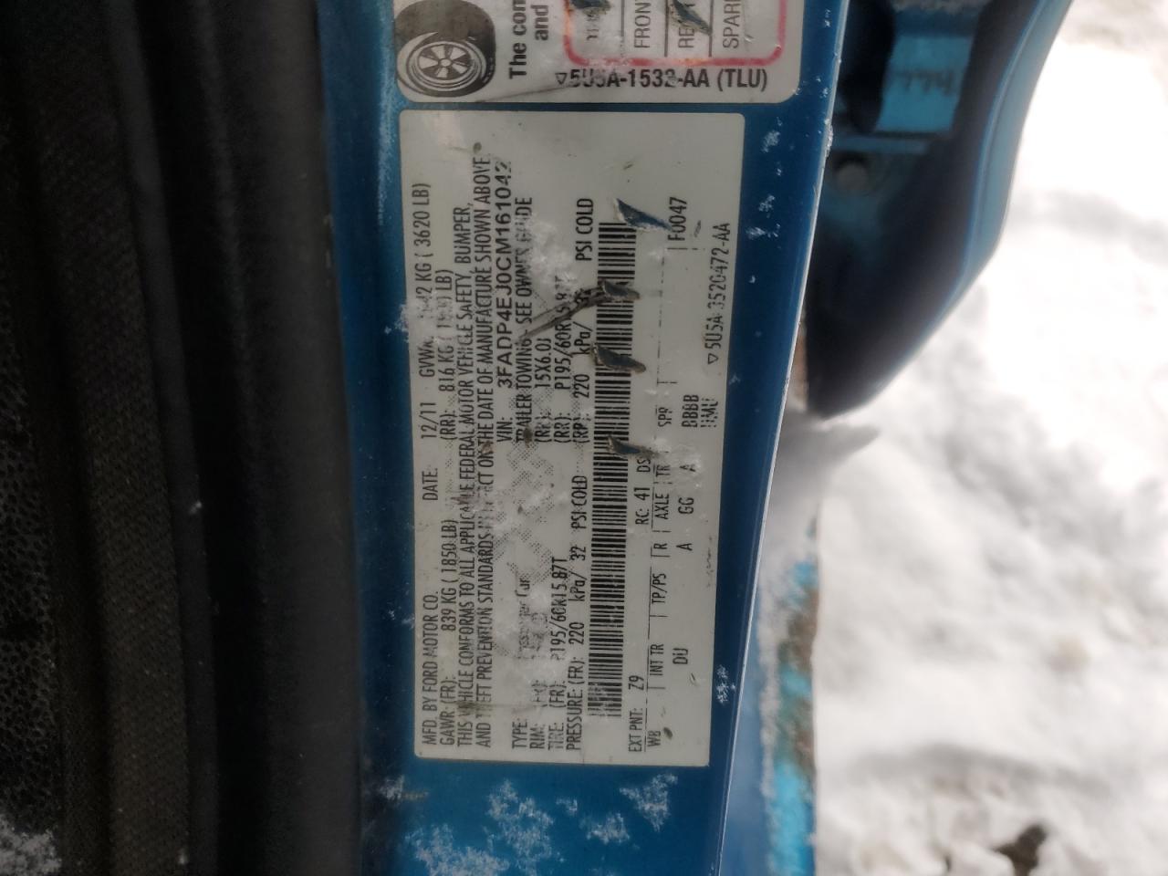 2012 Ford Fiesta Se VIN: 3FADP4EJ0CM161042 Lot: 91871525