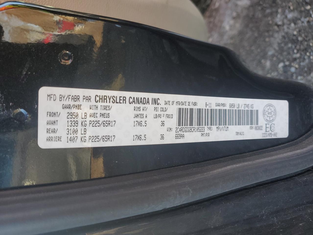 2012 Dodge Grand Caravan Crew VIN: 2C4RDGDG9CR105223 Lot: 93049105