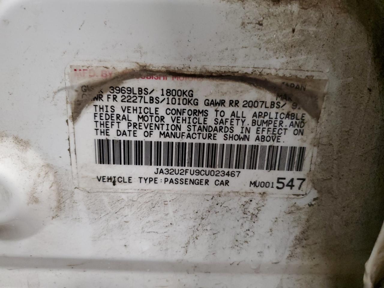 2012 Mitsubishi Lancer Es/Es Sport VIN: JA32U2FU9CU023467 Lot: 91647405