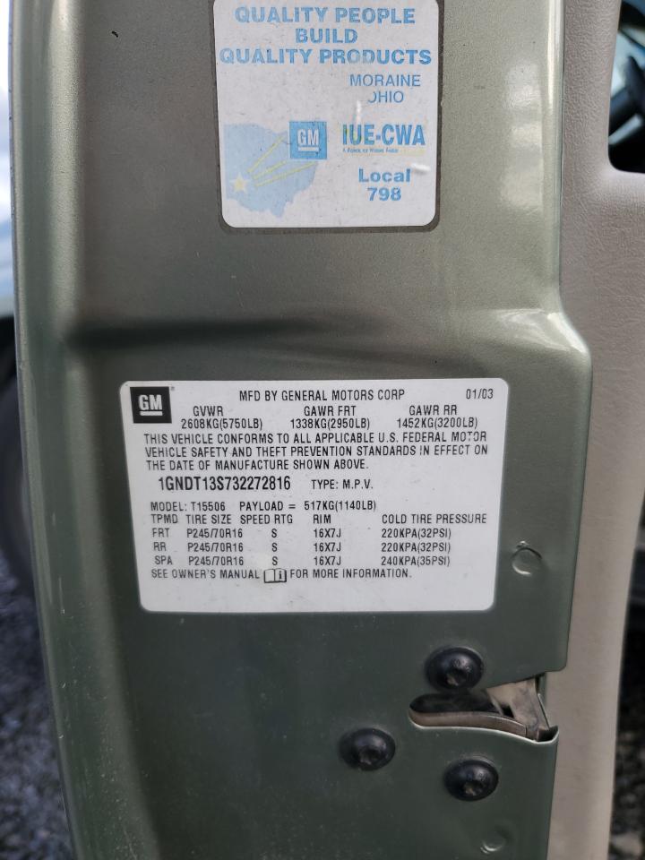 2003 Chevrolet Trailblazer VIN: 1GNDT13S732272816 Lot: 93737345