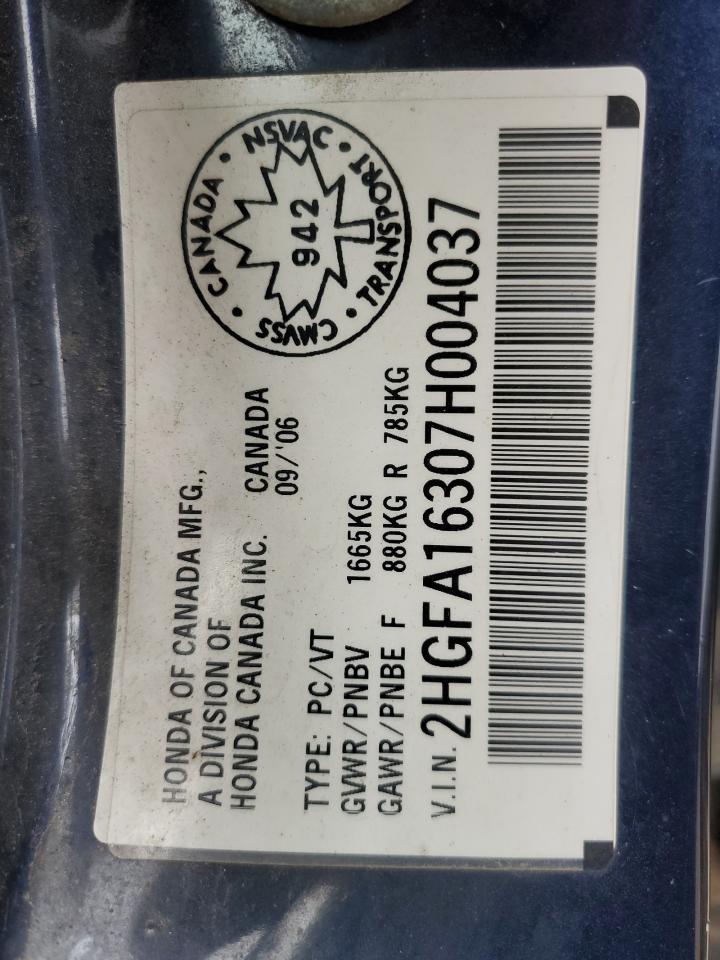 2007 Honda Civic Dx VIN: 2HGFA16307H004037 Lot: 91328345