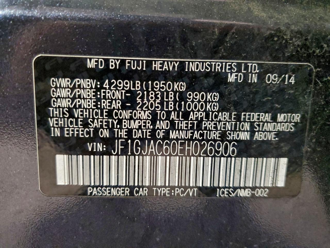 2014 Subaru Impreza Premium VIN: JF1GJAC60EH026906 Lot: 94031235