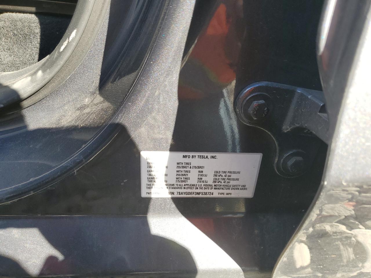 2022 Tesla Model Y VIN: 7SAYGDEF3NF538724 Lot: 90328125