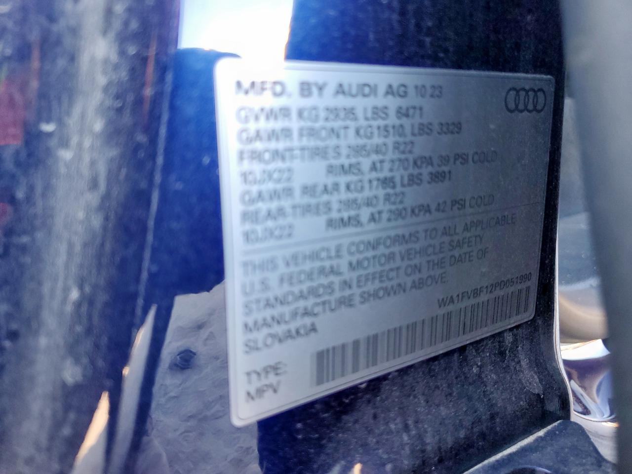 2023 Audi Q8 Prestige S-Line VIN: WA1FVBF12PD051990 Lot: 91195945