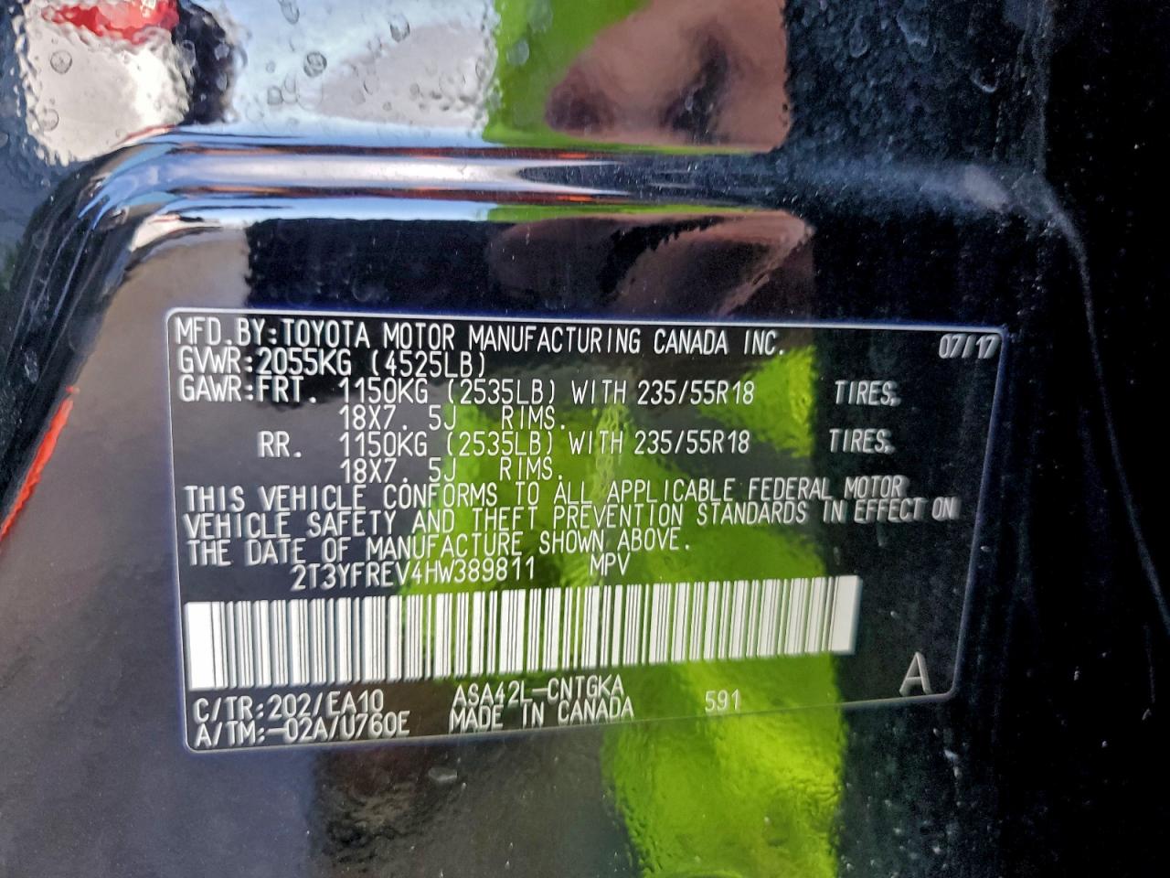 2017 Toyota Rav4 Limited VIN: 2T3YFREV4HW389811 Lot: 94297755