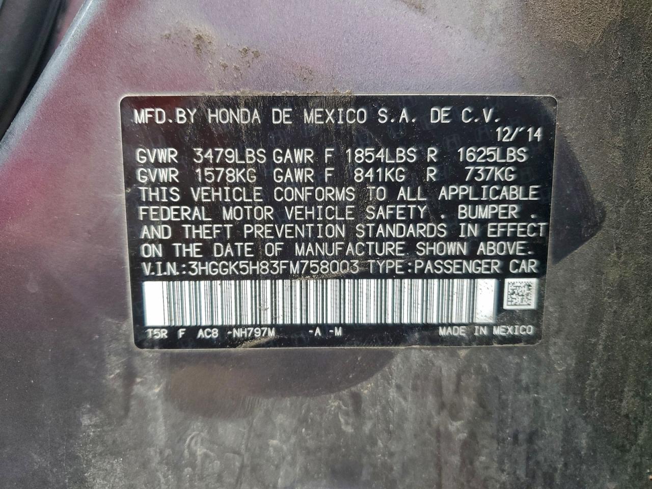 2015 Honda Fit Ex VIN: 3HGGK5H83FM758003 Lot: 94333595