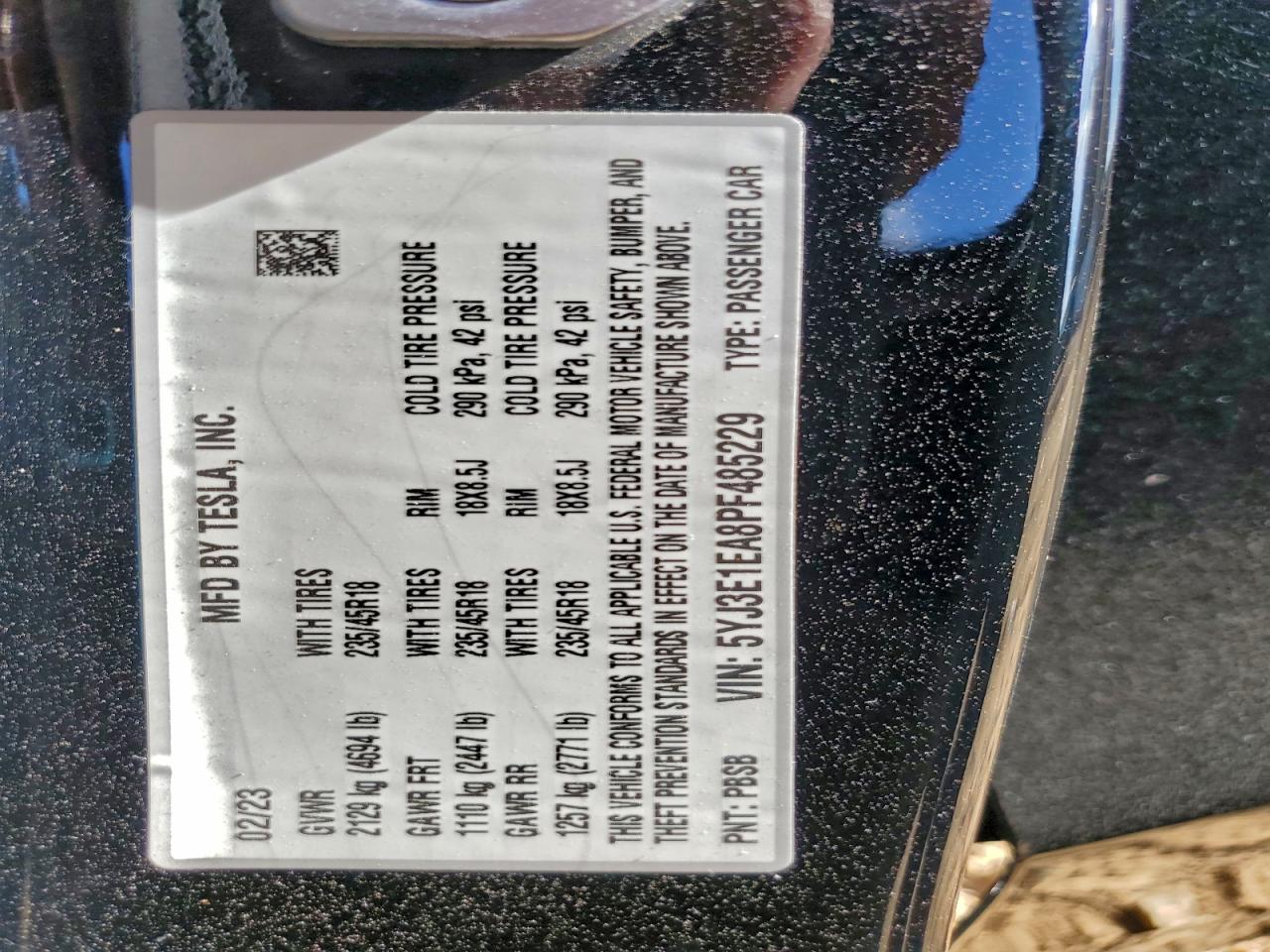 2023 Tesla Model 3 VIN: 5YJ3E1EA8PF485229 Lot: 93842265