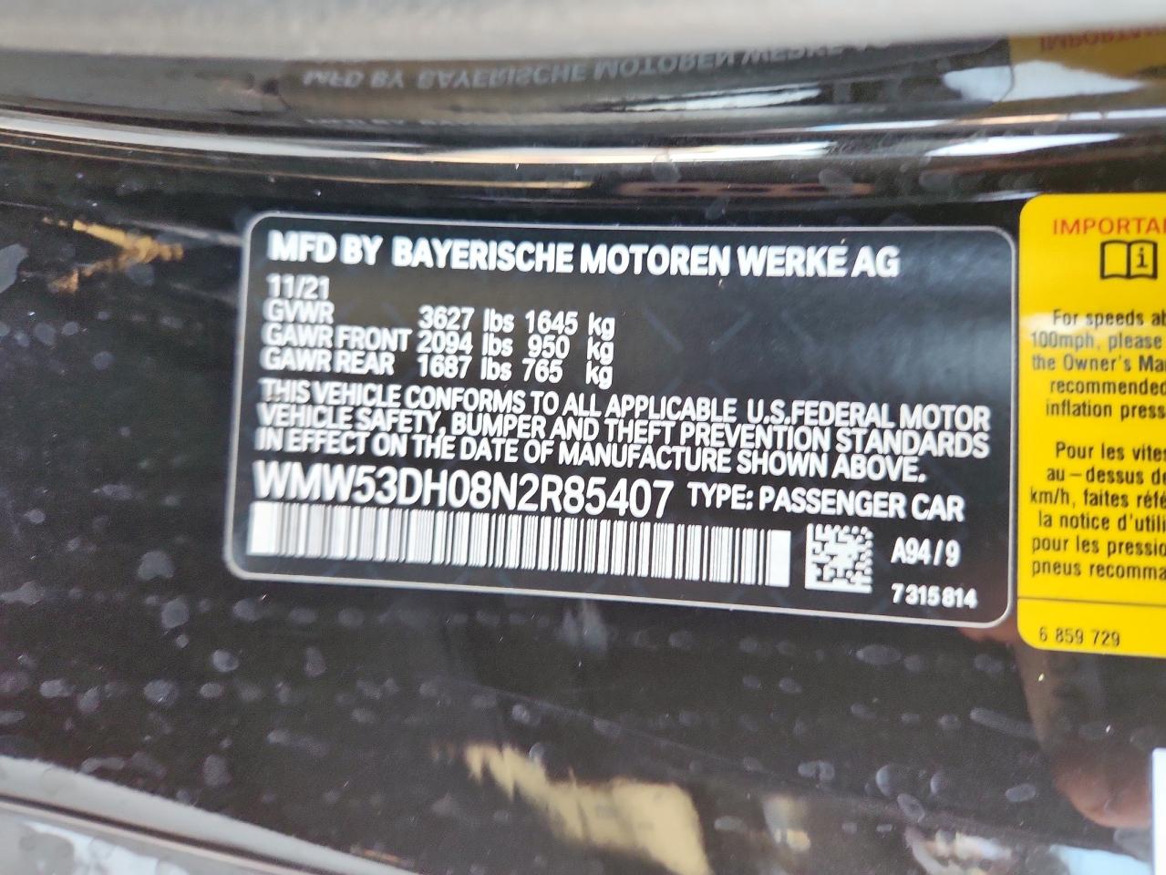 2022 Mini Cooper S VIN: WMW53DH08N2R85407 Lot: 92436245