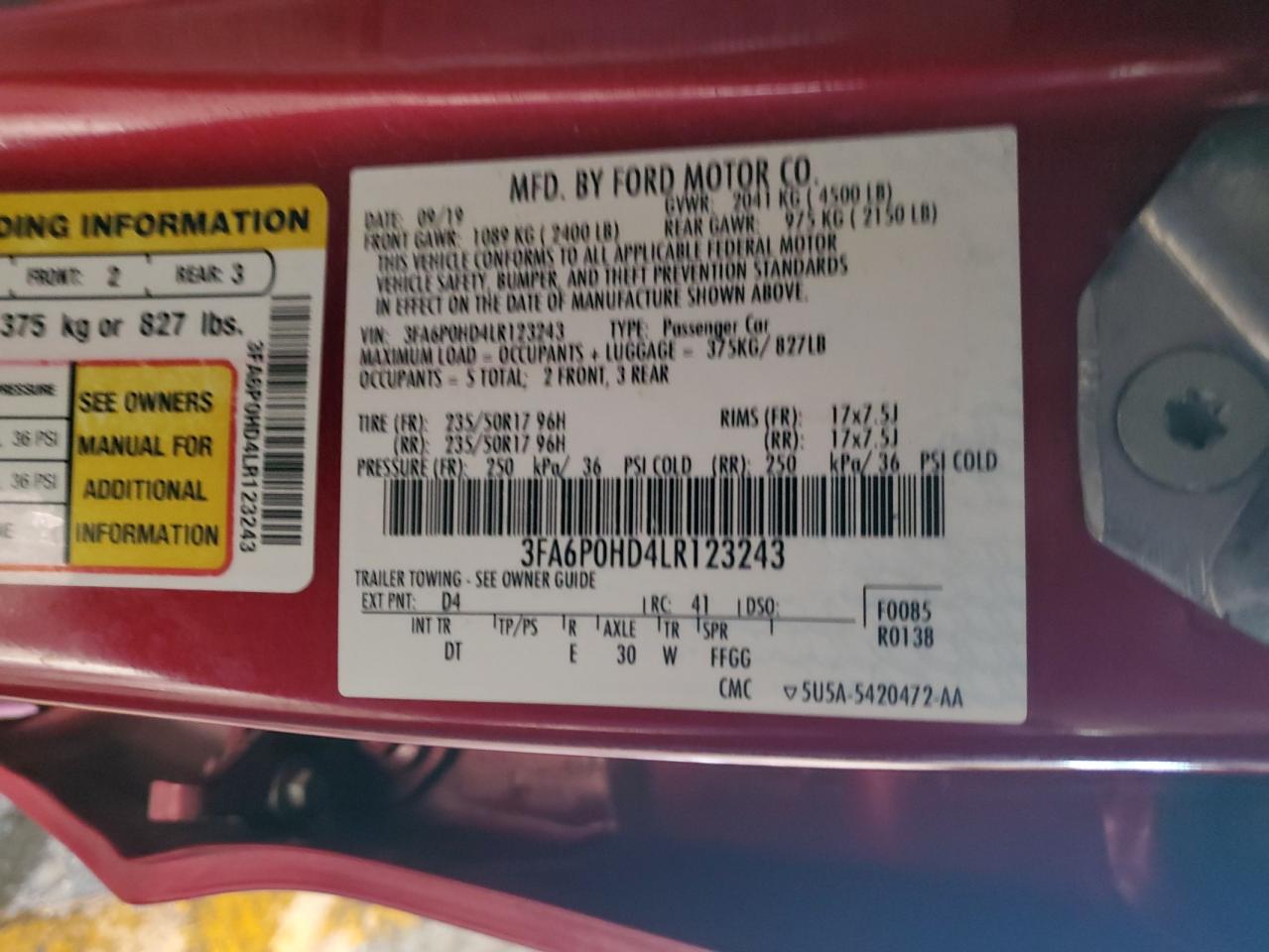 2020 Ford Fusion Se VIN: 3FA6P0HD4LR123243 Lot: 91568325