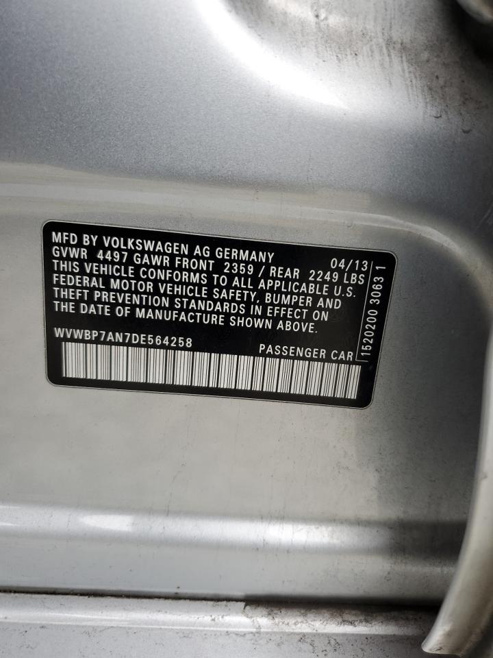 2013 Volkswagen Cc Sport VIN: WVWBP7AN7DE564258 Lot: 91022535