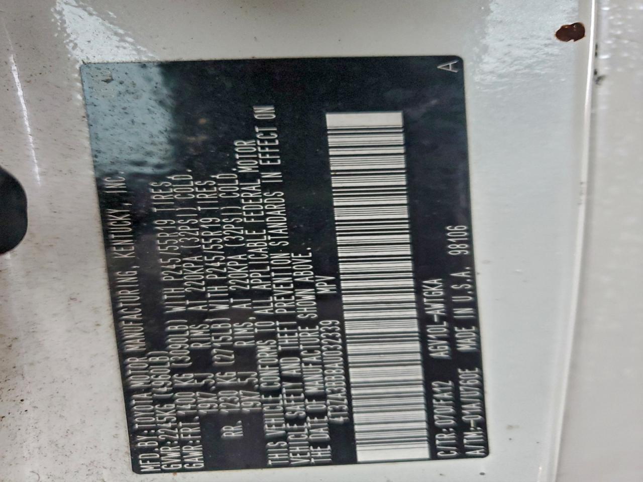 2010 Toyota Venza VIN: 4T3ZA3BB8AU032339 Lot: 93447975