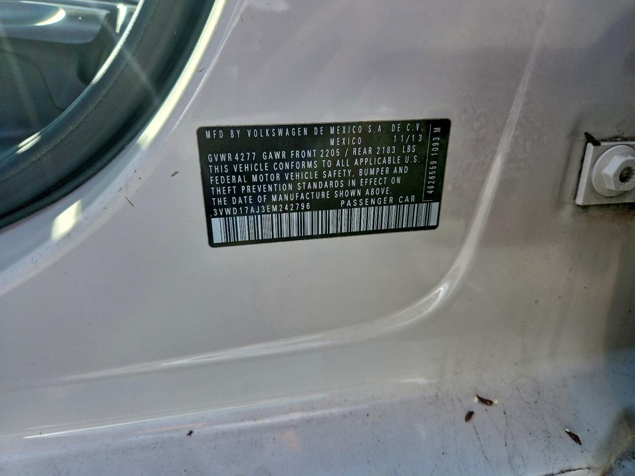 2014 Volkswagen Jetta Se VIN: 3VWD17AJ3EM242796 Lot: 94171745