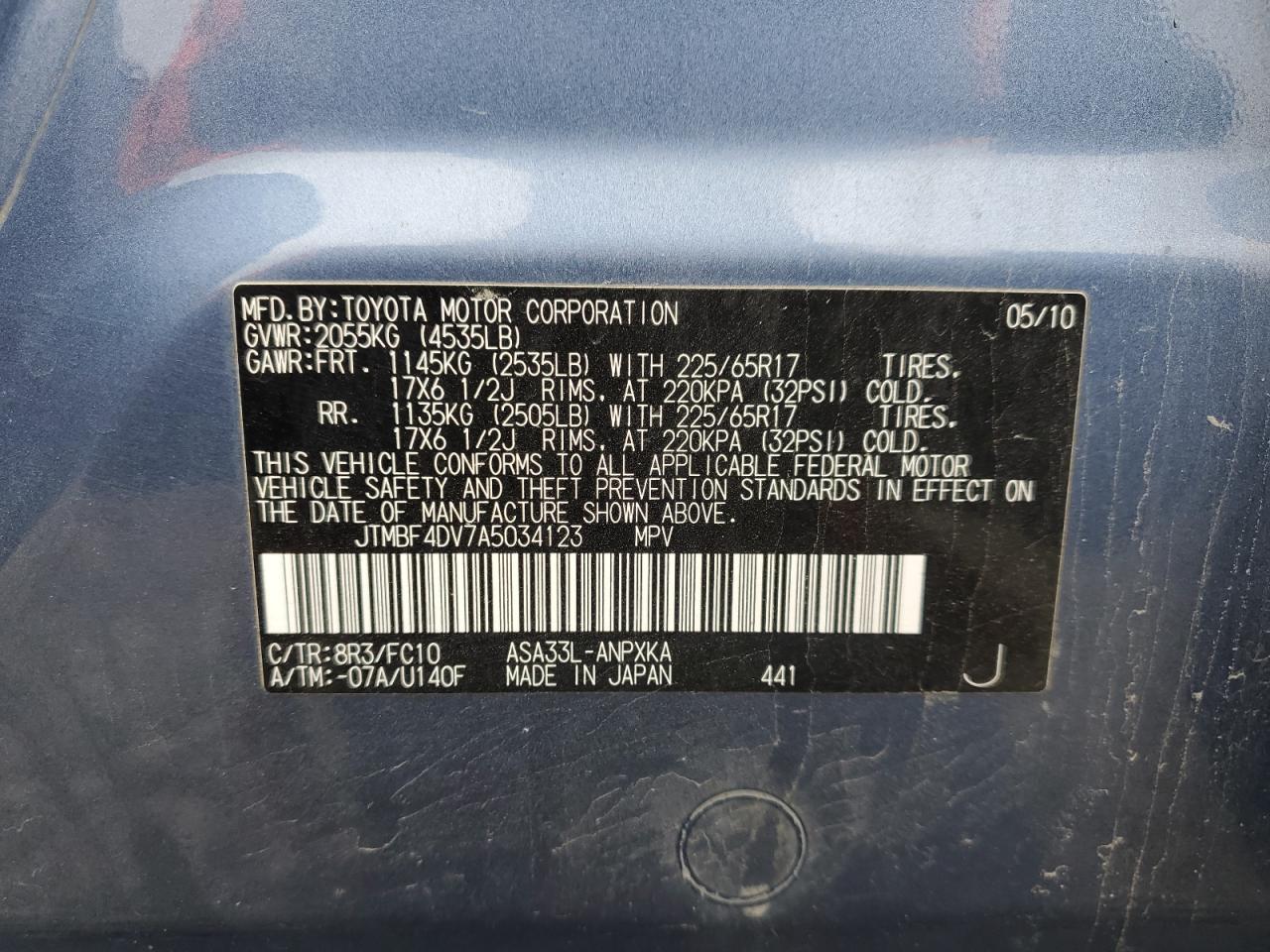 2010 Toyota Rav4 VIN: JTMBF4DV7A5034123 Lot: 90273715