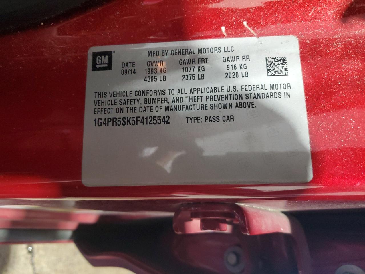 2015 Buick Verano Convenience VIN: 1G4PR5SK5F4125542 Lot: 90970395