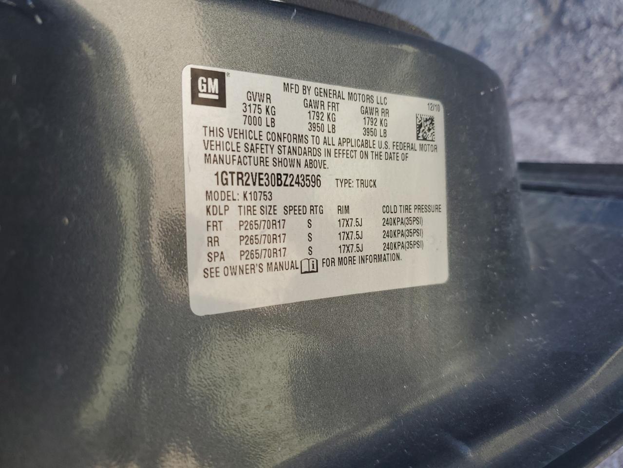 2011 GMC Sierra K1500 Sle VIN: 1GTR2VE30BZ243596 Lot: 90785375