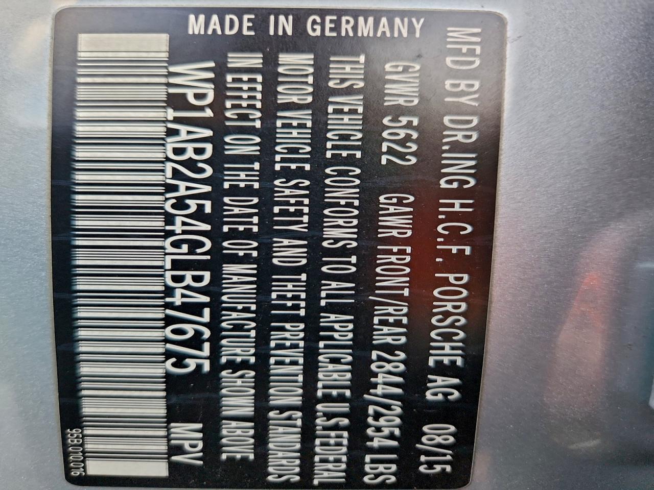 2016 Porsche Macan S VIN: WP1AB2A54GLB47675 Lot: 93649965