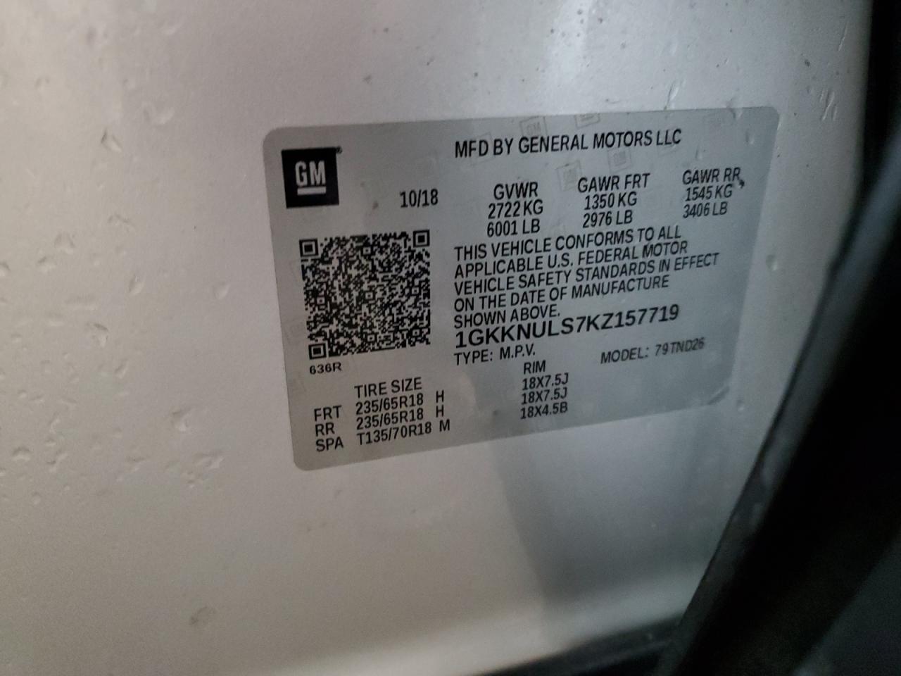 2019 GMC Acadia Slt-1 VIN: 1GKKNULS7KZ157719 Lot: 91895745