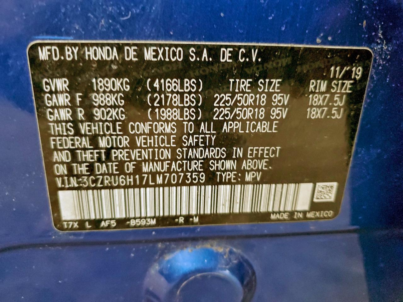 2020 Honda Hr-V Sport VIN: 3CZRU6H17LM707359 Lot: 94220035
