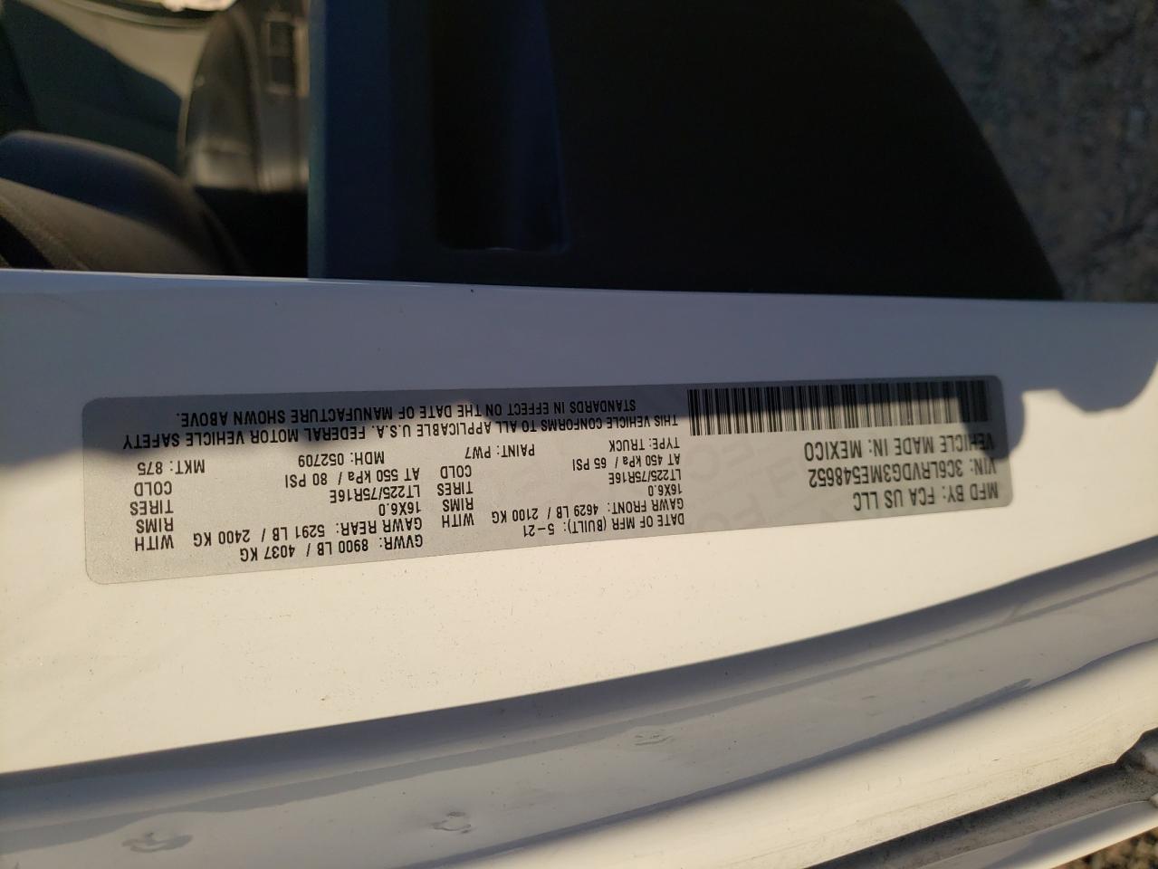 2021 Ram Promaster2500 Delivery Van VIN: 3C6LRVDG3ME548652 Lot: 91651735