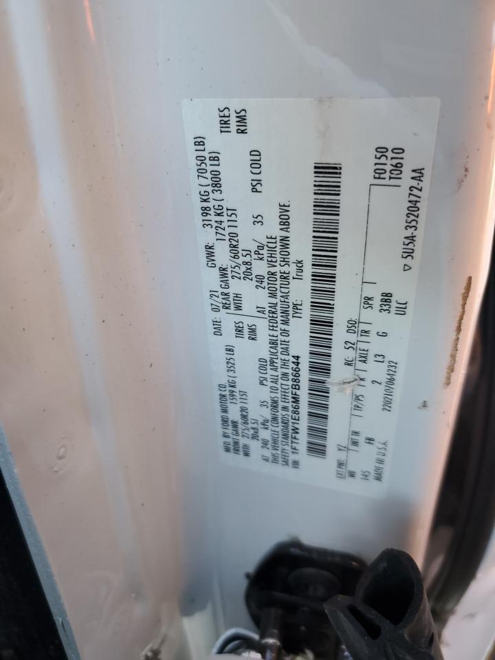 2021 Ford F150 Supercrew VIN: 1FTFW1E86MFB86644 Lot: 91262495