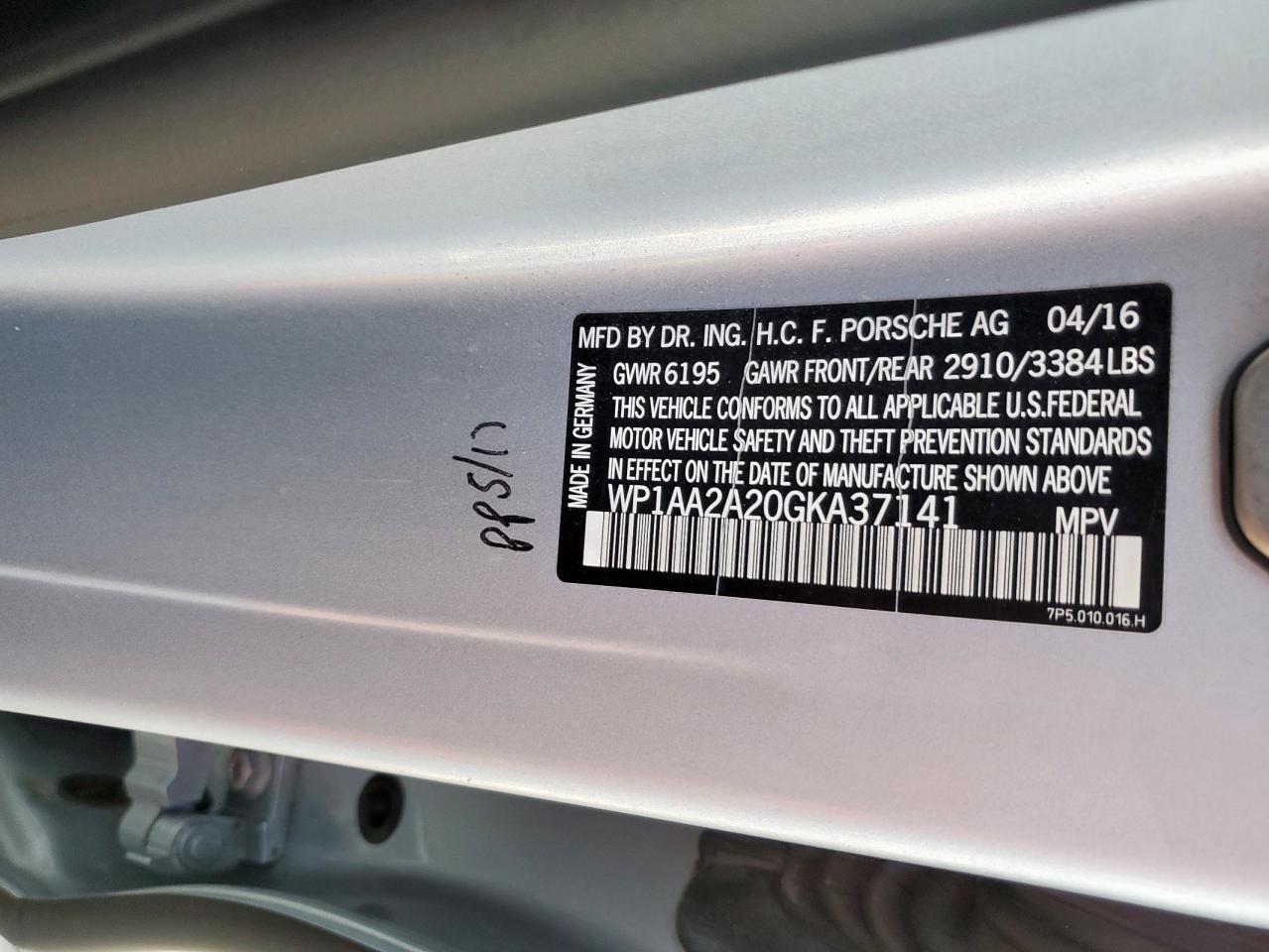 2016 Porsche Cayenne VIN: WP1AA2A20GKA37141 Lot: 93365975