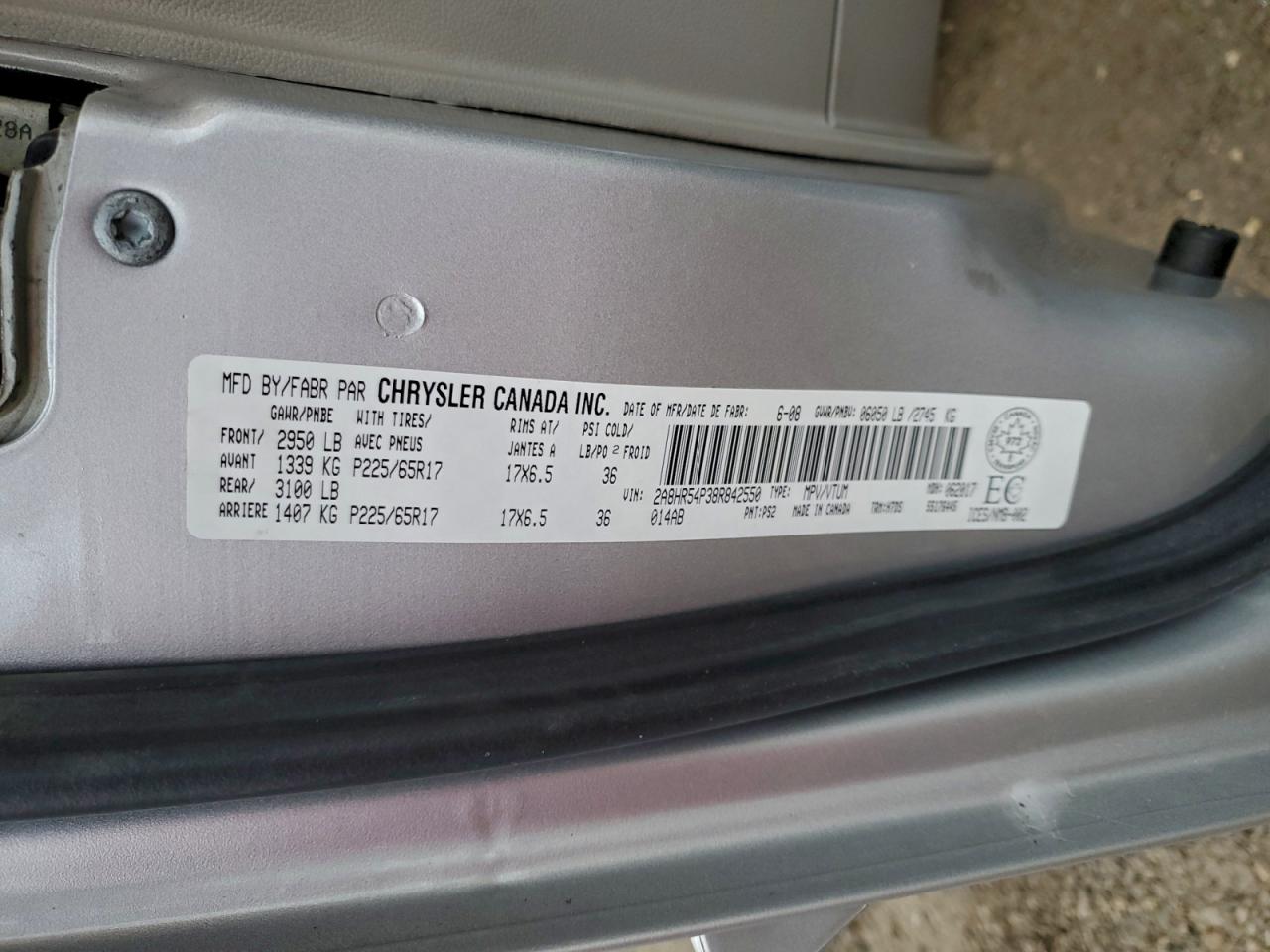 2008 Chrysler Town & Country Touring VIN: 2A8HR54P38R842550 Lot: 94046275