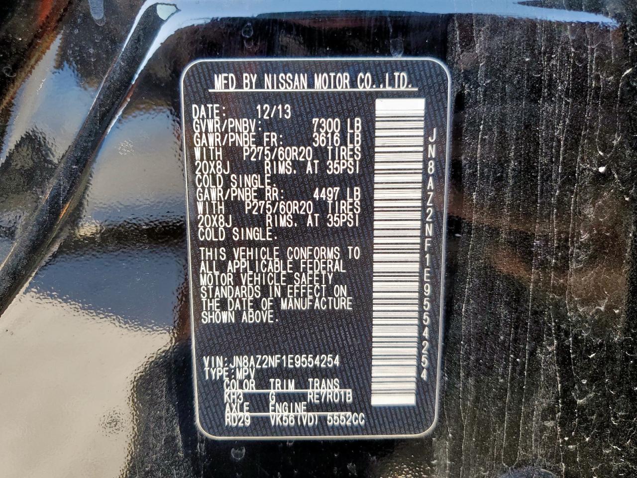 2014 Infiniti Qx80 VIN: JN8AZ2NF1E9554254 Lot: 91608615