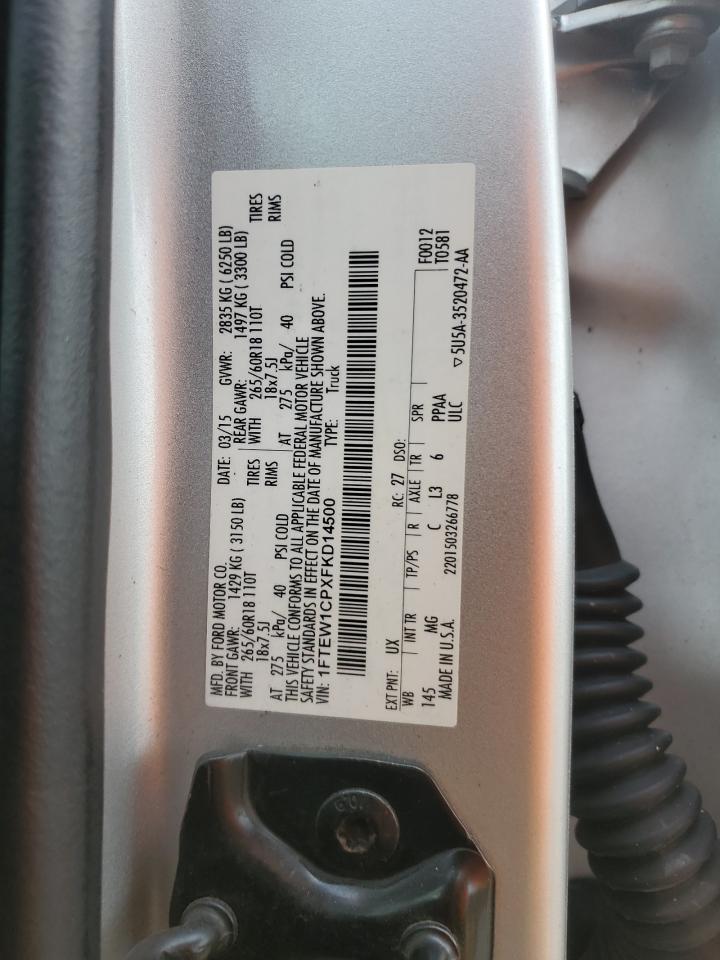 2015 Ford F150 Supercrew VIN: 1FTEW1CPXFKD14500 Lot: 92115005