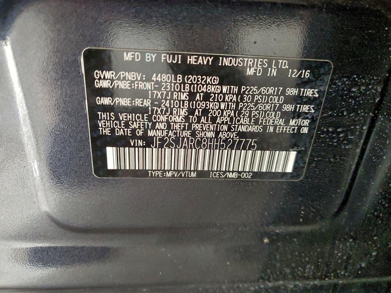 2017 Subaru Forester 2.5I Limited VIN: JF2SJARC8HH527775 Lot: 94472475