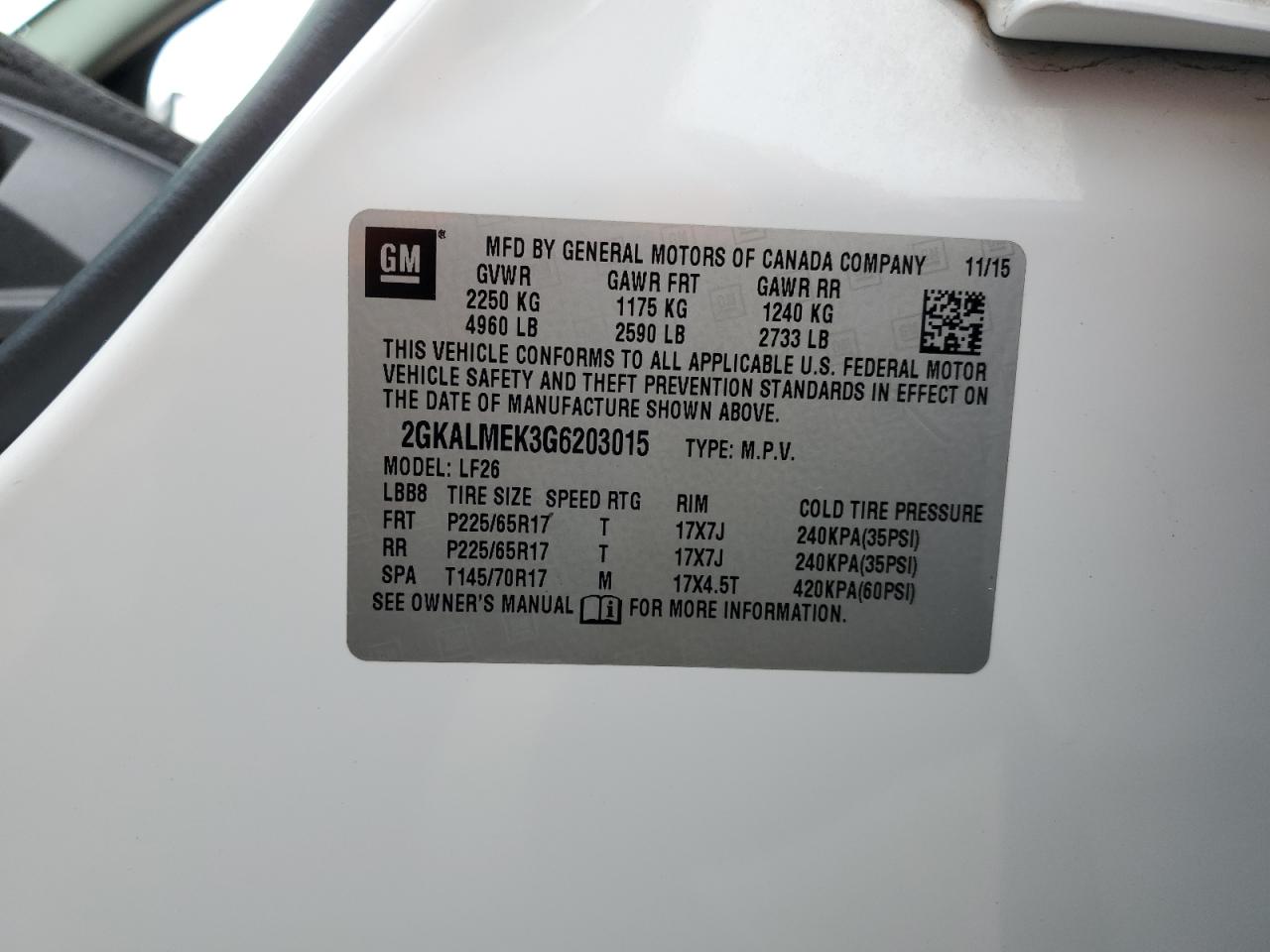 2016 GMC Terrain Sle VIN: 2GKALMEK3G6203015 Lot: 90503755