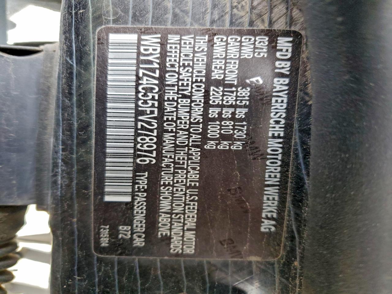 2015 BMW I3 Rex VIN: WBY1Z4C55FV278976 Lot: 94436995